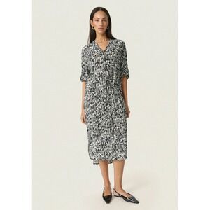 Soaked in Luxury SLZaya Dress Black Stroke Print Lightweight Relaxed Womens L
